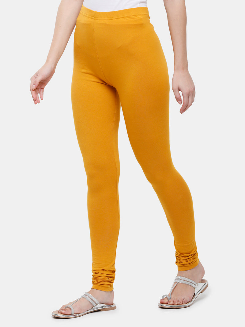 De Moza Ladies Churidar Leggings Solid Cotton Dark Mustard - De Moza