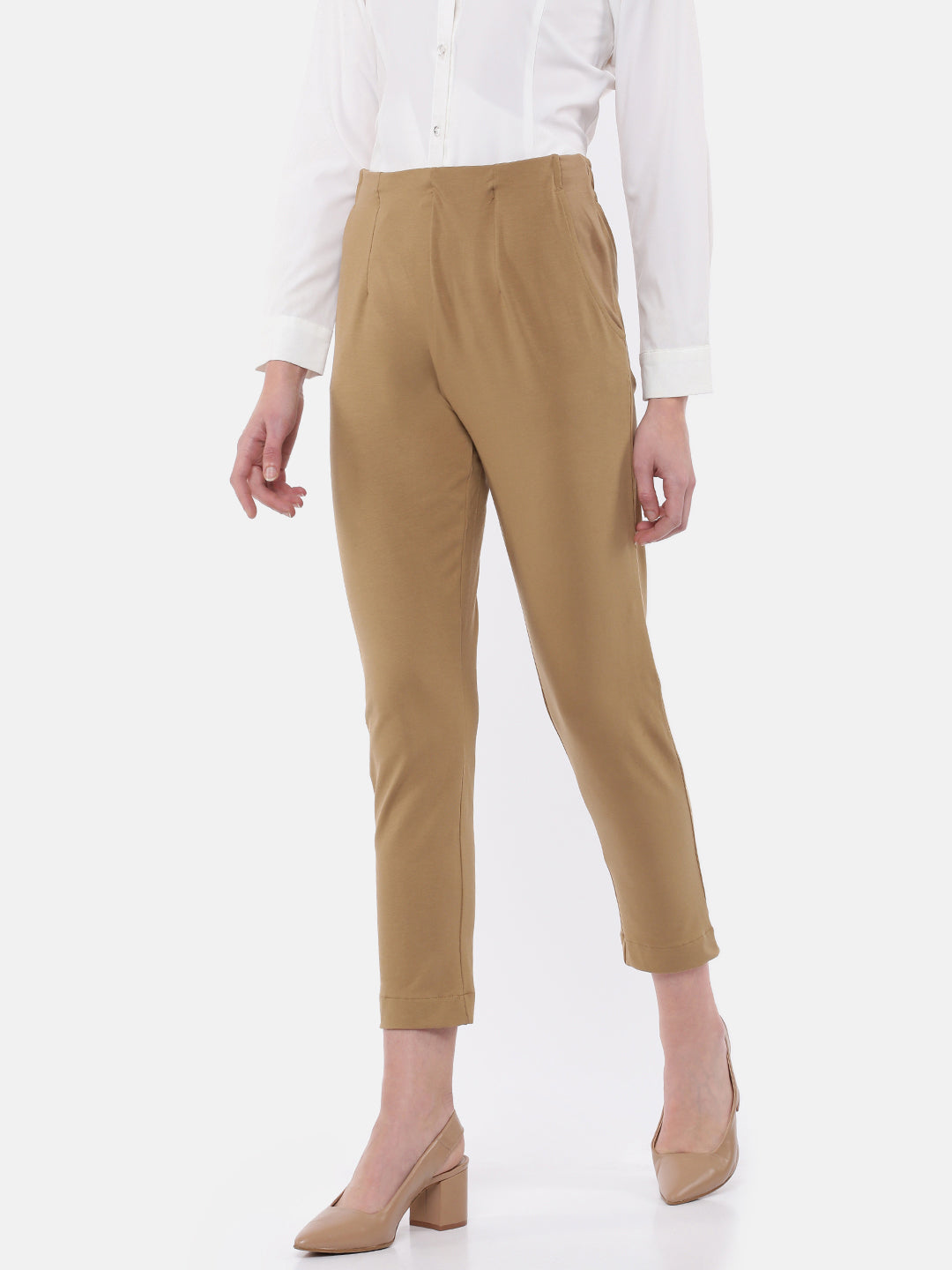 De Moza Women's Cigarette Pant Golden Beige