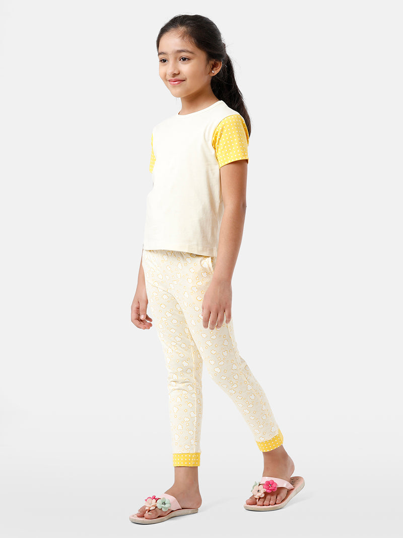 Kids – Girls Printed Pyjama Set Almond Oil