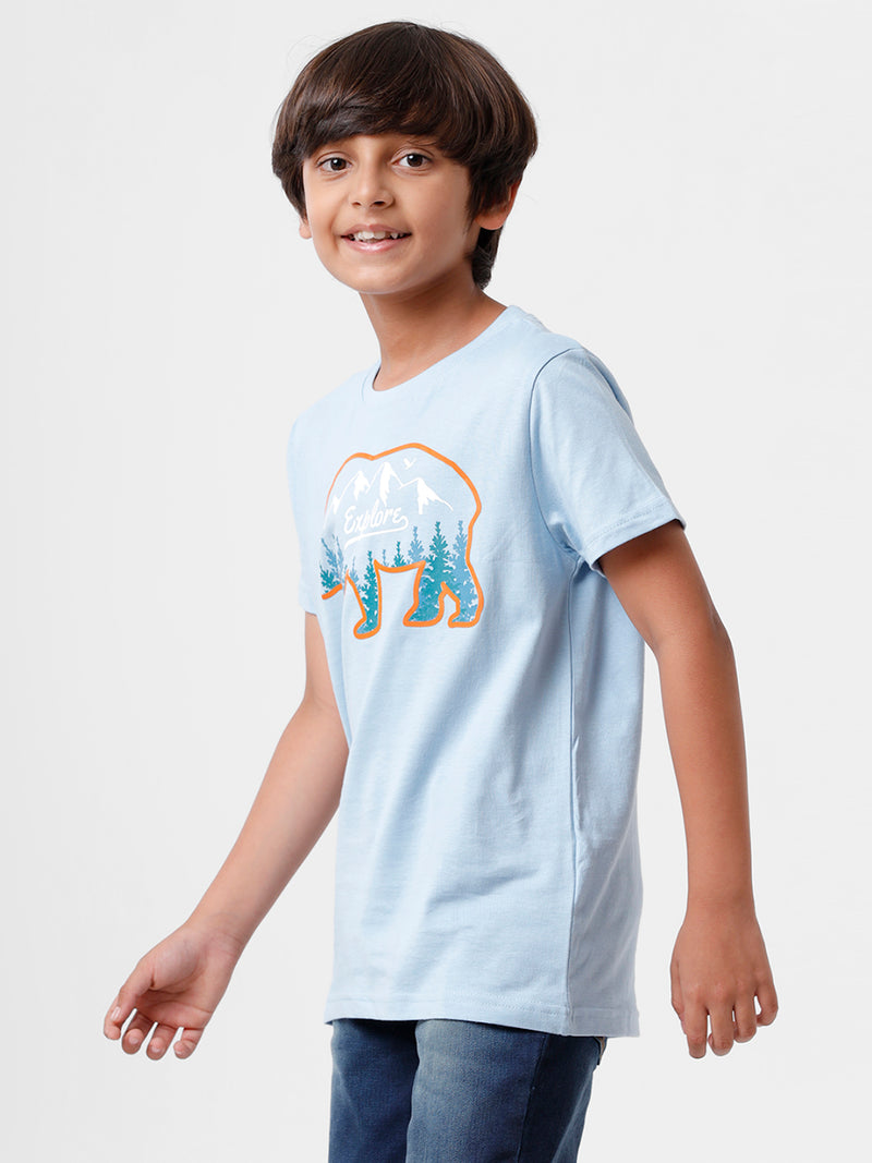 Kids - Boys Printed Half Sleeve T-Shirt Light Sea Blue