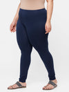 De Moza Ladies Plus Ankle Length Leggings Solid Cotton Dark Navy Blue - De Moza