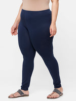 De Moza Ladies Plus Ankle Length Leggings Solid Cotton Dark Navy Blue - De Moza