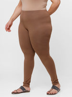 De Moza Ladies Plus Ankle Length Leggings Solid Cotton Chocolate Brown - De Moza