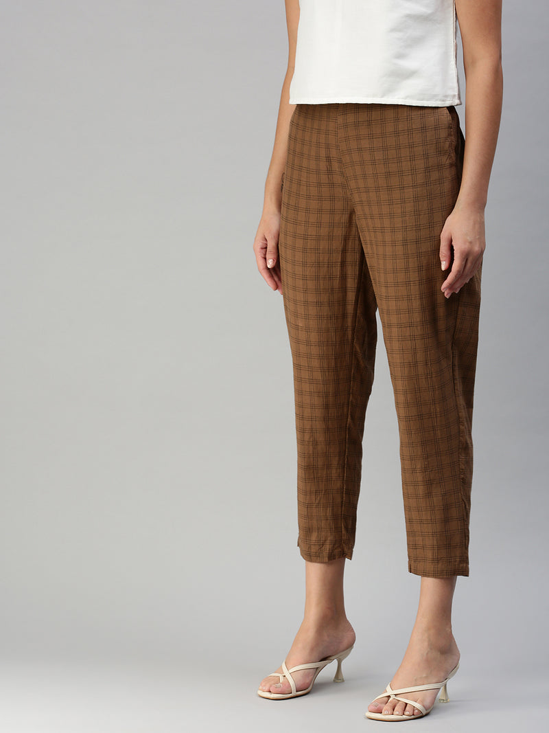 De Moza Women Cigarette Pant Coffee Brown