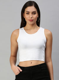 De Moza Womens S/L Crop Top Knit Top Solid Cotton White - De Moza