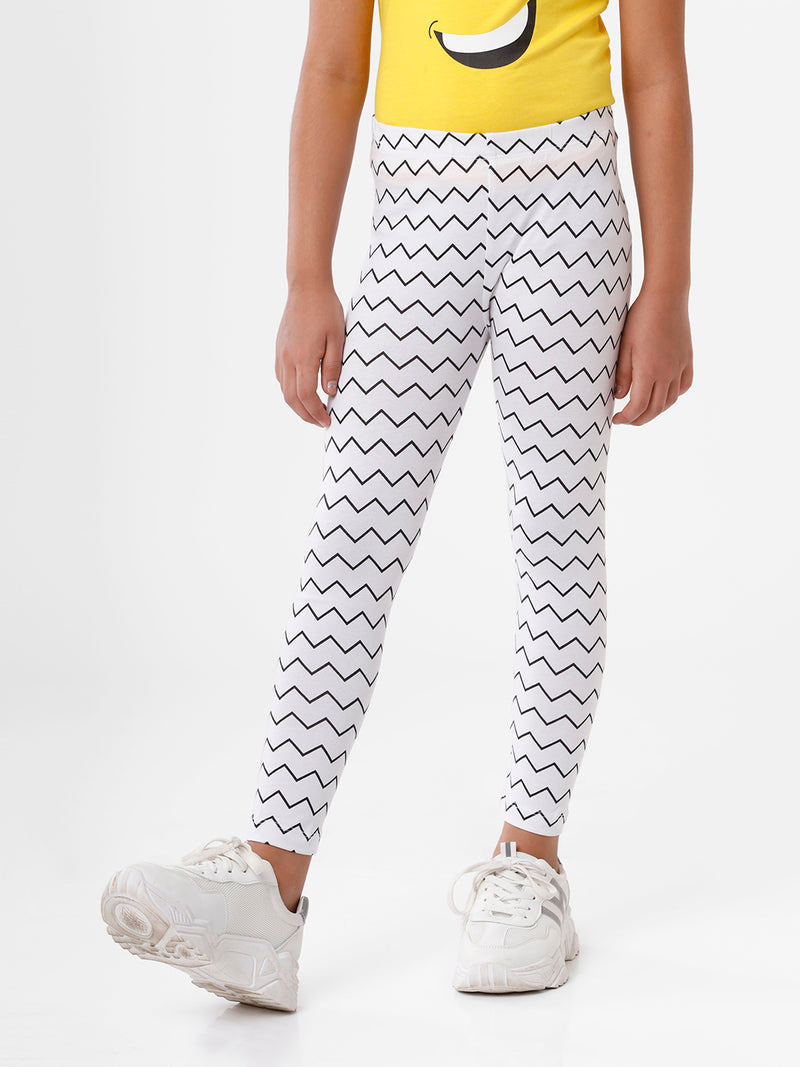 Kids – Girls Printed Ankle Leggings White