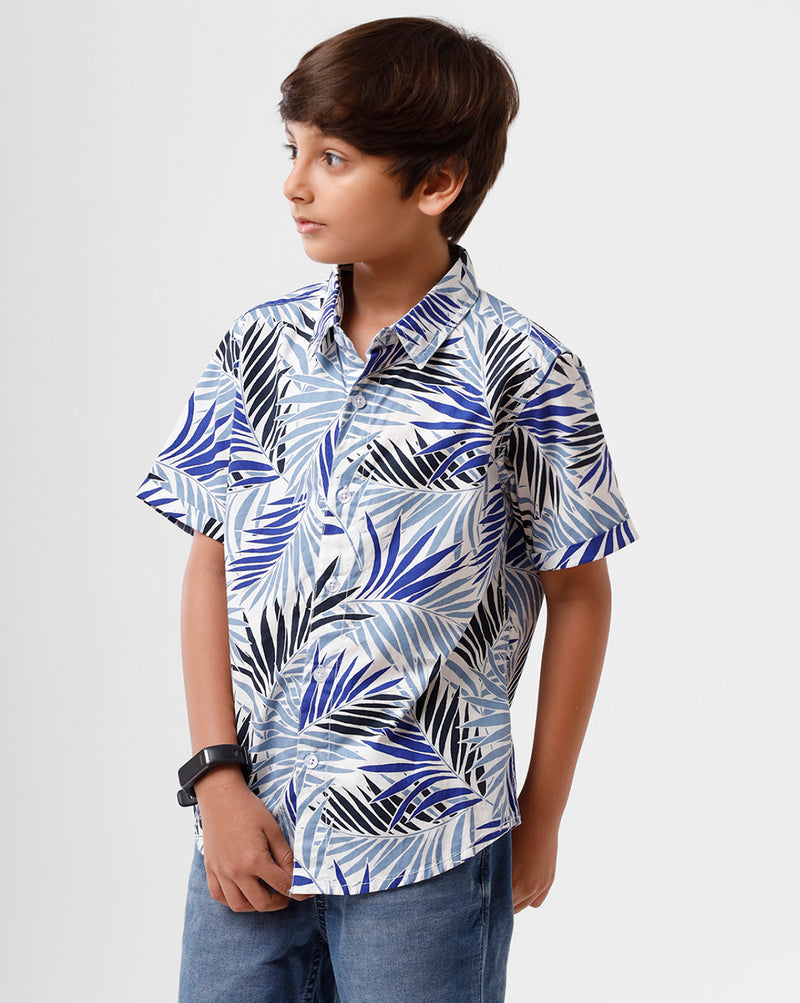 Kids – Boys Printed Shirt Mint White