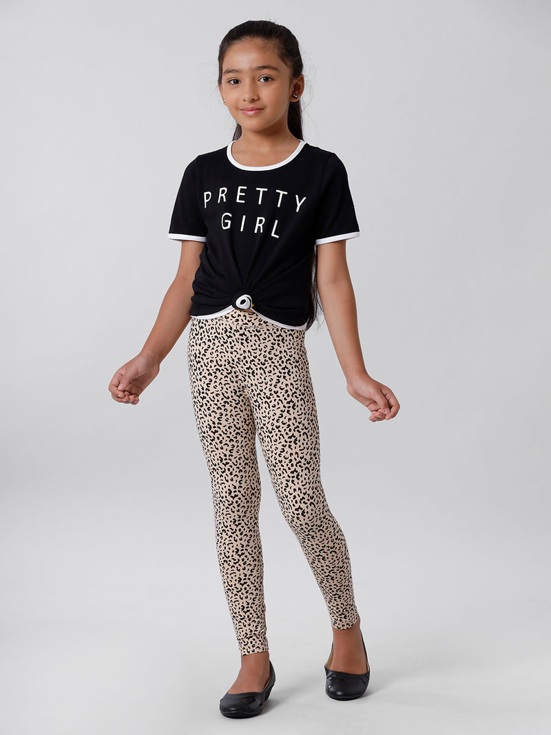 Kids – Girls Printed Ankle Leggings Sand