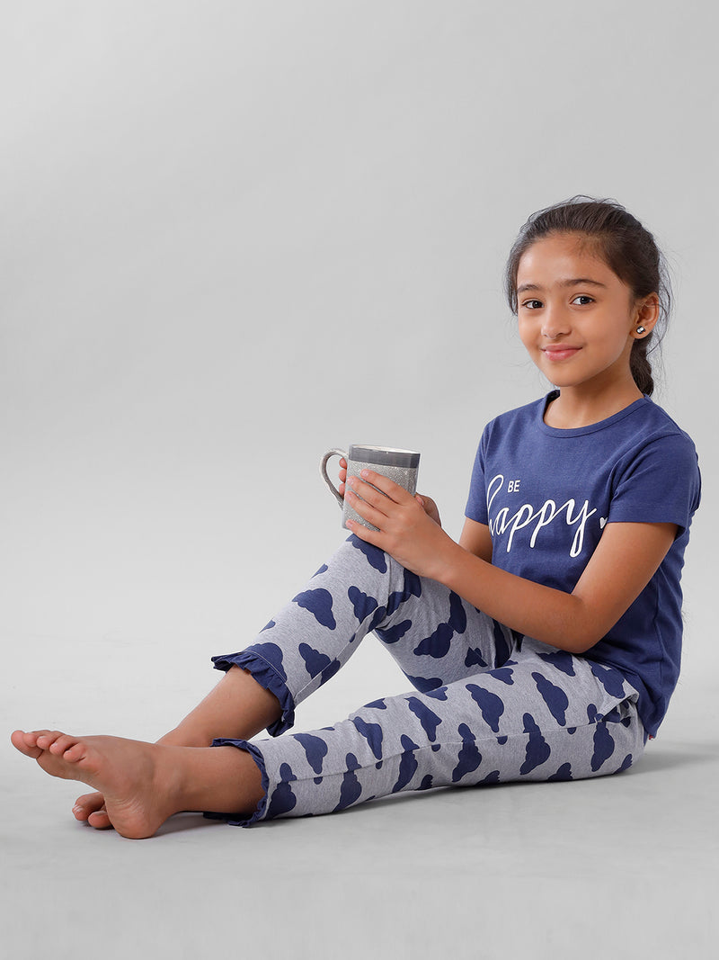 Kids – Girls Printed Pyjama Set Navy Melange