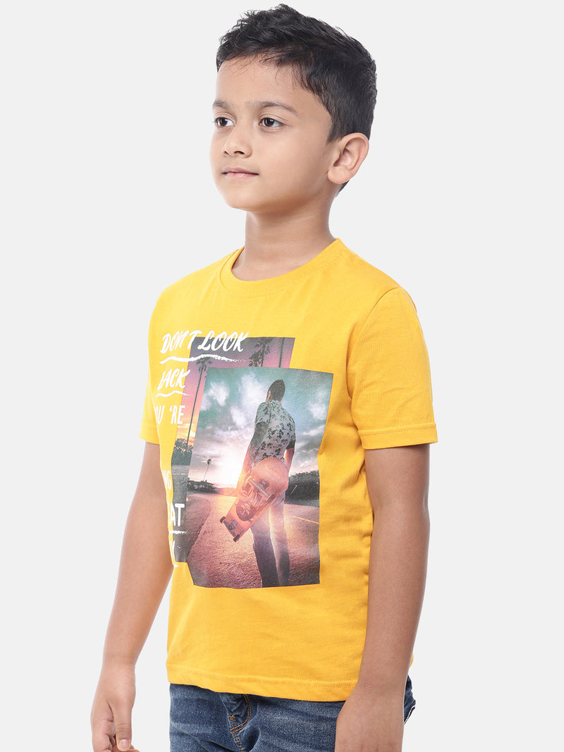 Kids - Boys Printed Half Sleeve T-Shirt Mustard