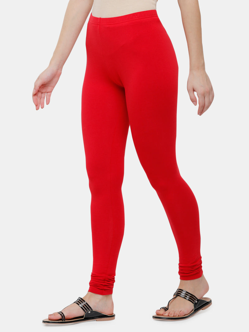 De Moza Ladies Churidar Leggings Solid Cotton True Red - De Moza