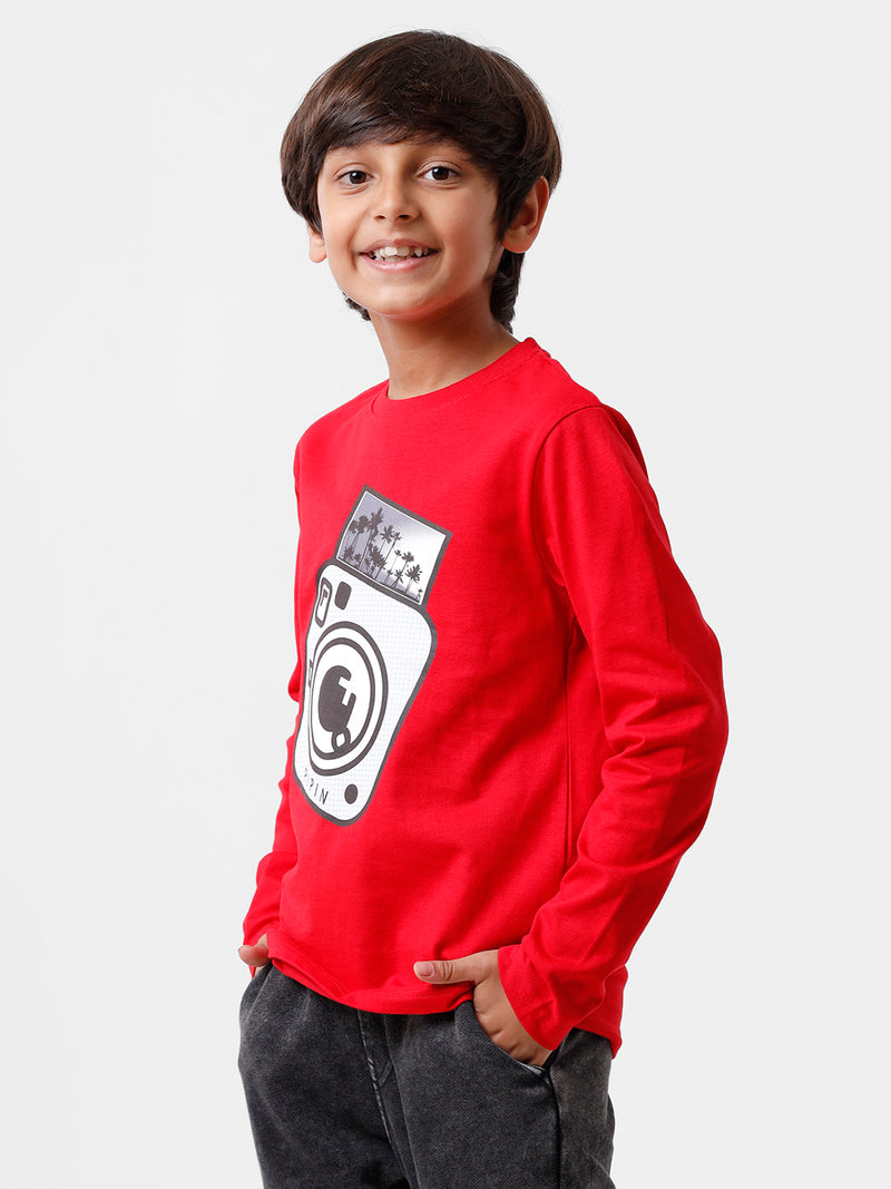 Kids - Boys Printed Full Sleeve T-Shirt Red