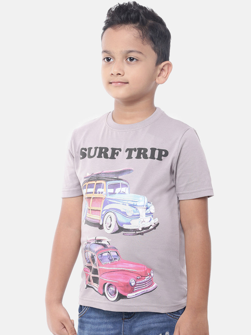 Kids - Boys Printed Half Sleeve T-Shirt Light Grey