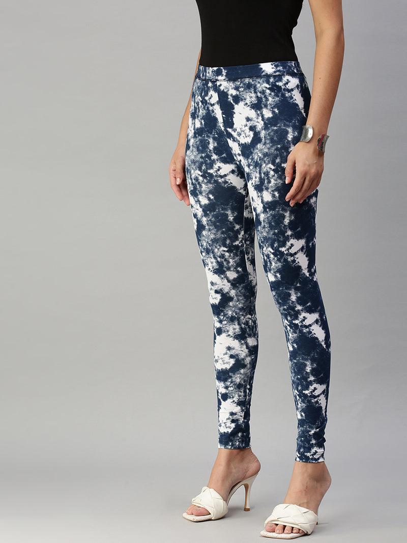 Ladies Printed Active wear Leggings Dark Indigo Blue