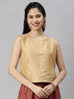 De Moza Womens Sleeveless Crop Top Embroidery Viscose Gold - De Moza