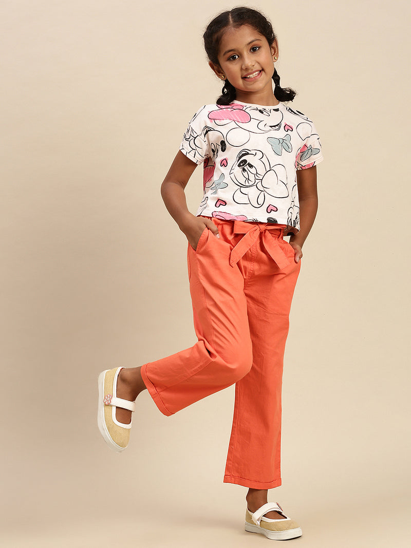 PIPIN Girls Paper Bag Pant Solid Cotton Dusty Rose - De Moza