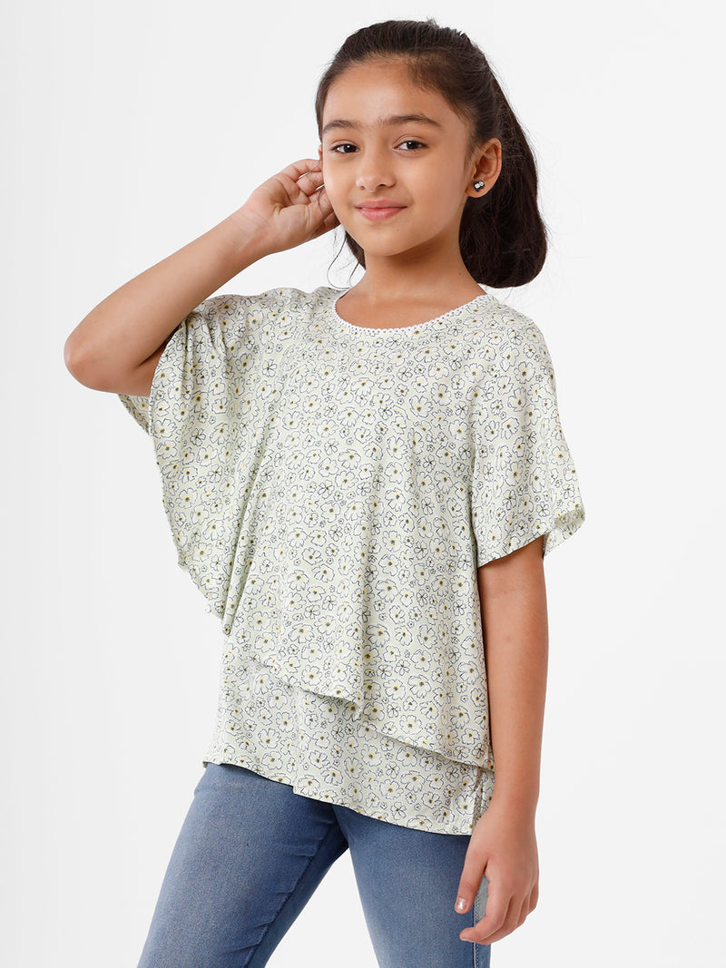 Kids - Girls Printed Top Light Green