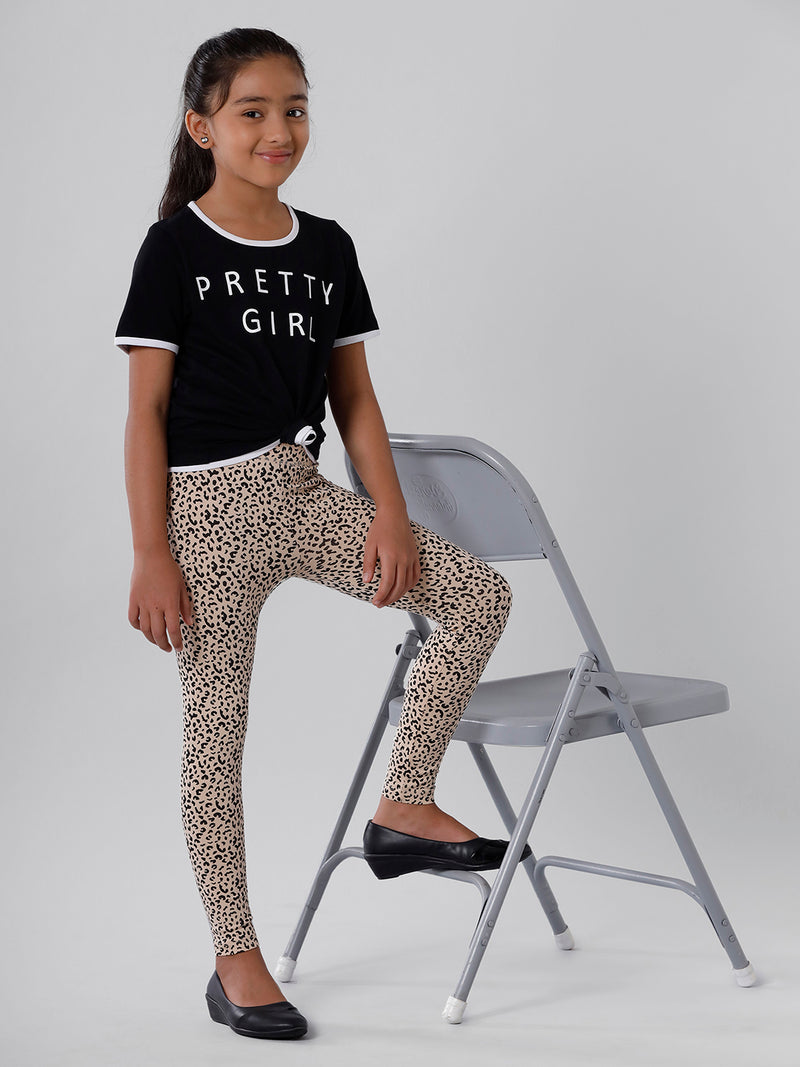 Kids – Girls Printed Ankle Leggings Sand