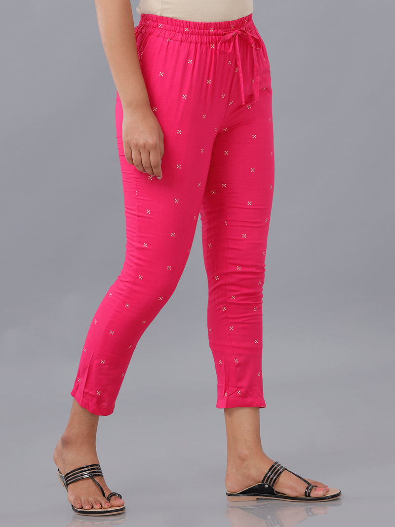 De Moza Ladies Printed Straight Pant Fuchsia