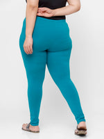 De Moza Ladies Plus Ankle Length Leggings Solid Cotton Sea Green - De Moza