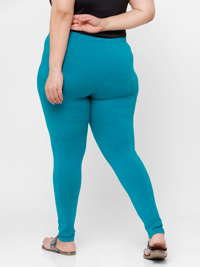 De Moza Ladies Plus Ankle Length Leggings Solid Cotton Sea Green - De Moza