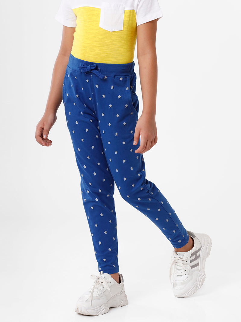 Kids – Girls Printed Straight Pant Navy Blue