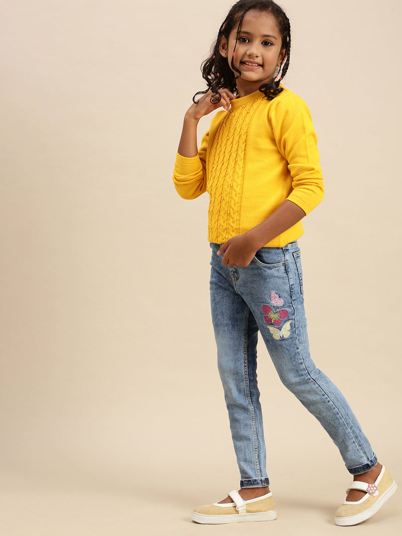 PIPIN Girls Sweater Sweat Shirt Solid Cotton Yellow - De Moza