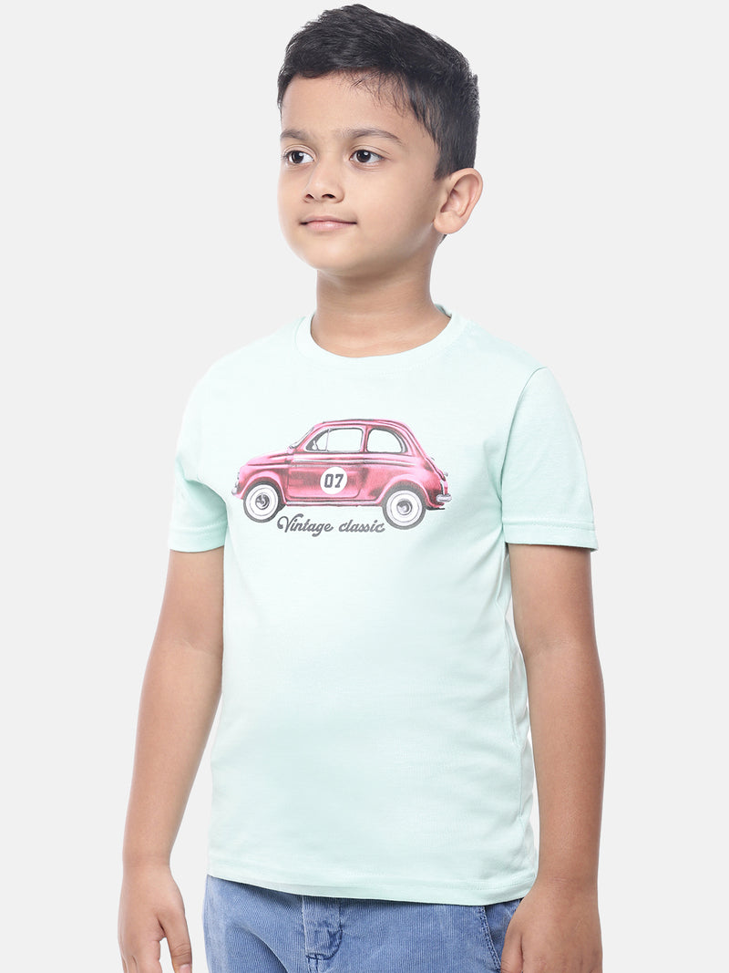 PIPIN Kids - Boys Half Sleeve - Basic crew neck Printed T-Shirt Cotton Aqua Green - De Moza (6682127269951)