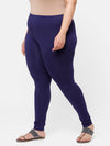 De Moza Ladies Plus Ankle Length Leggings Solid Cotton Navy Blue - De Moza