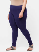 De Moza Ladies Plus Ankle Length Leggings Solid Cotton Navy Blue - De Moza