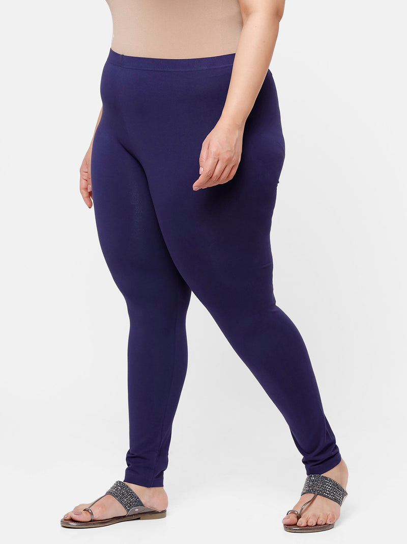 De Moza Ladies Plus Ankle Length Leggings Solid Cotton Navy Blue - De Moza