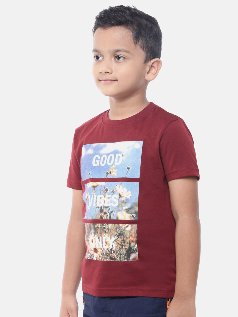 Kids - Boys Printed Half Sleeve T-Shirt Maroon