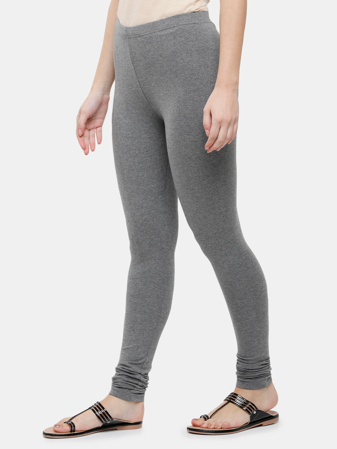 De Moza Ladies Churidar Leggings Solid Cotton Anthra Melange - De Moza