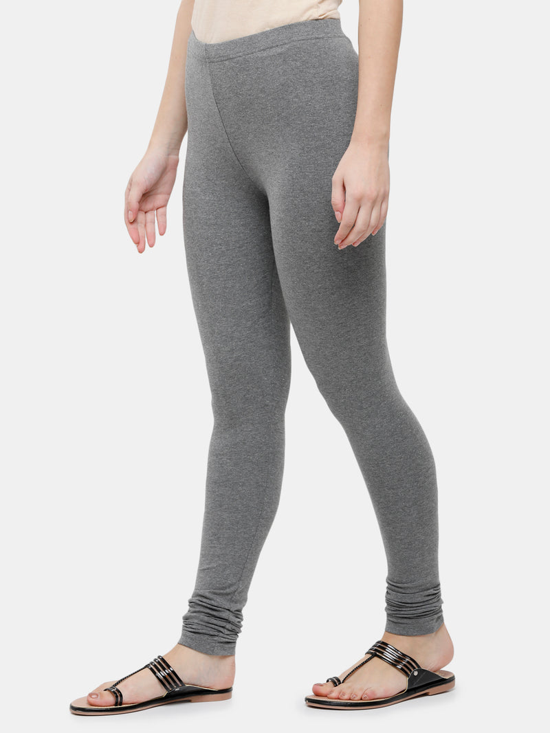De Moza Ladies Churidar Leggings Solid Cotton Anthra Melange - De Moza
