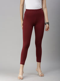 De Moza Womens 7/8Th Length Leggings Solid Cotton Maroon - De Moza