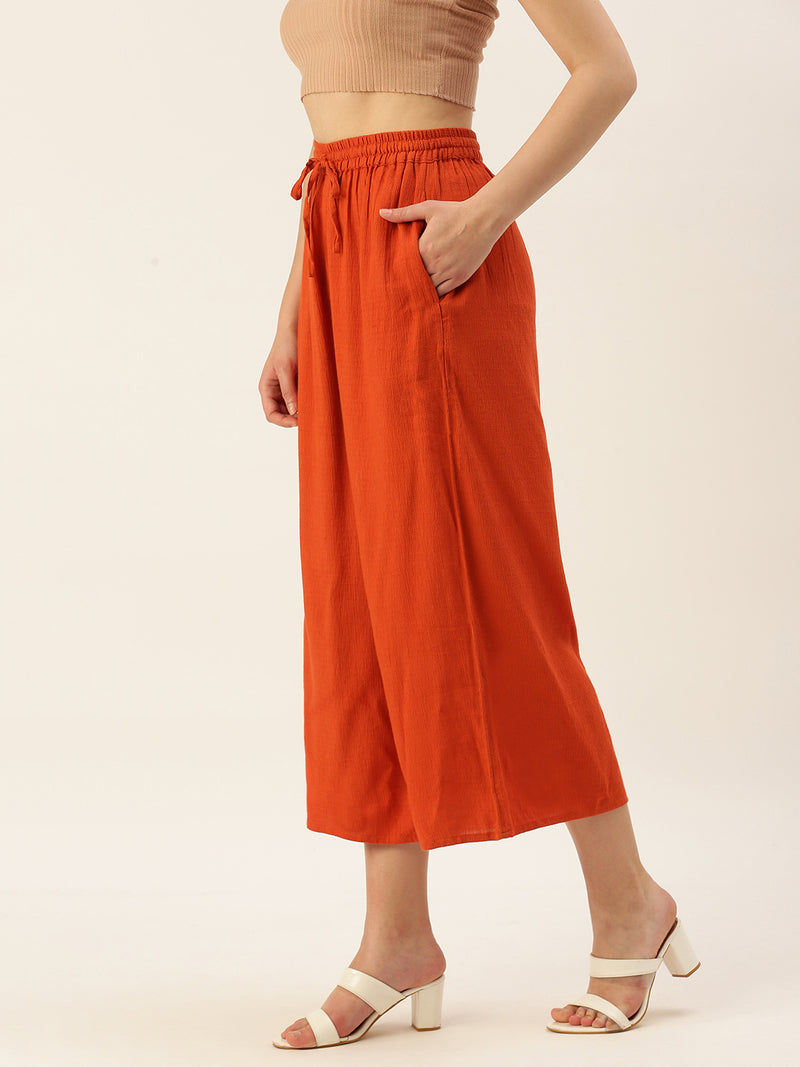De Moza Ladies Crop Palazzo Rust Orange
