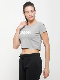 Ladies Active Crop Top Grey Melange