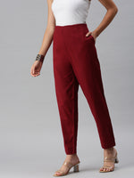 De Moza Women's Cigarette Pant Maroon