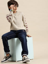 Kids - Boys Winter Sweatshirt Bright Beige Melange - De Moza
