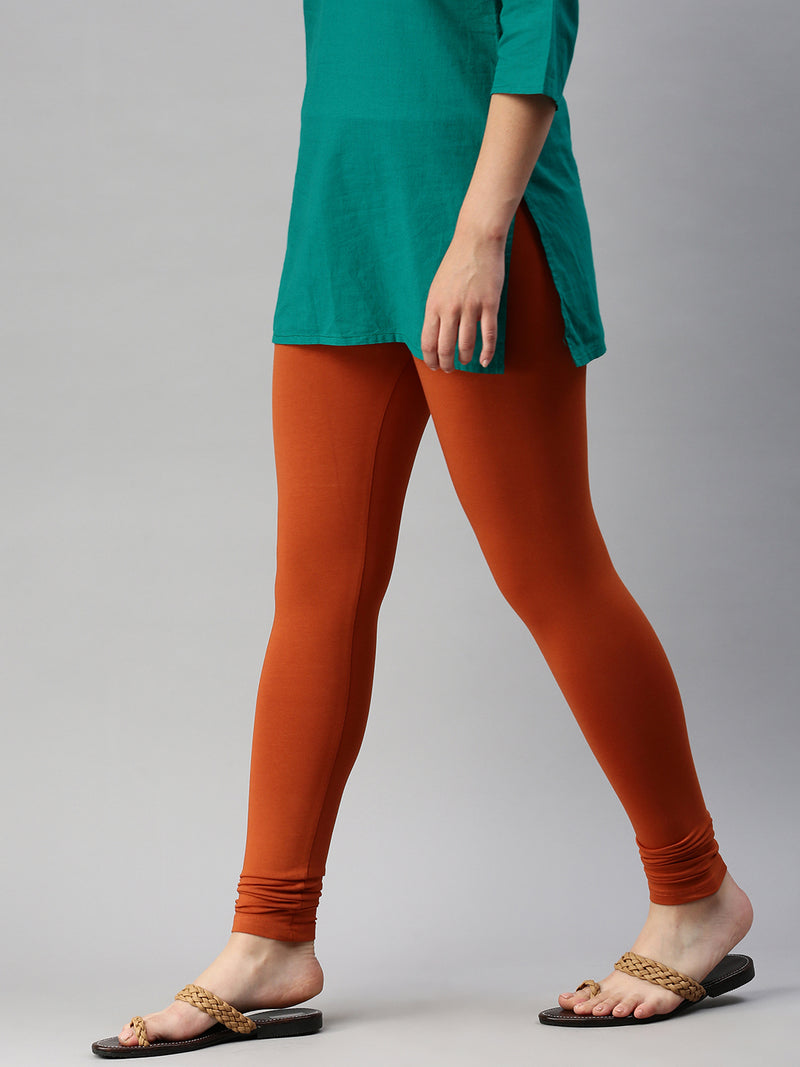 De Moza Ladies Leggings Ankle Length Solid Cotton Rust - De Moza