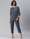 De Moza Ladies Printed Pyjama Set Navy Blue