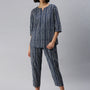 De Moza Ladies Printed Pyjama Set Navy Blue