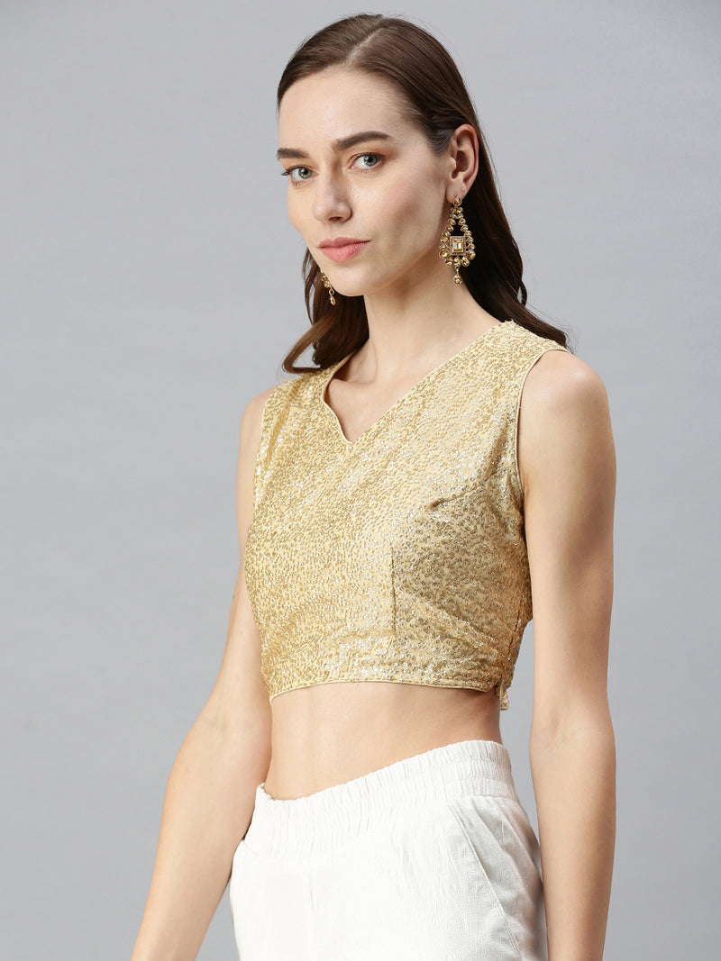 De Moza Women's Ethinc Blouse Solid Polyester Light Gold - De Moza