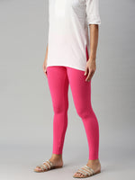 De Moza Women's Premium Ankle Length Leggings Solid Cotton Pink - De Moza