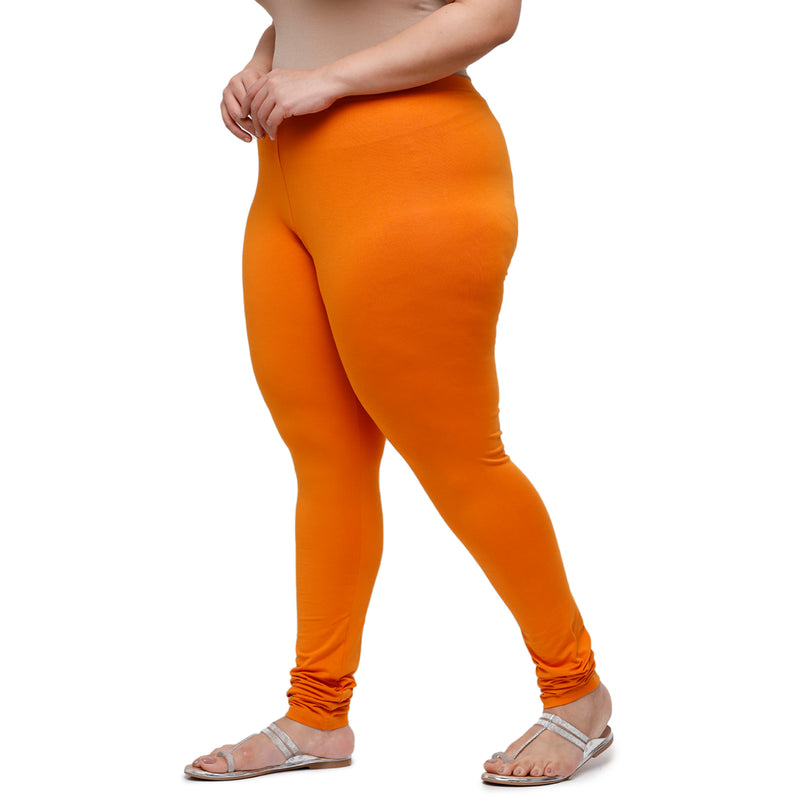 De Moza Women Plus Size Churidar Leggings solid Cotton Dark Yellow
