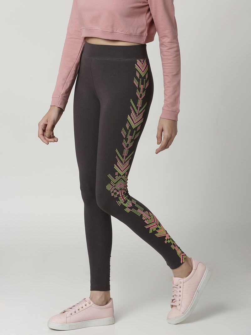 De Moza -  Ladies Printed Ankle Length Leggings Dark Grey - De Moza (4332601737279)