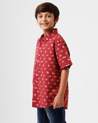 Kids – Boys Printed Shirt Maroon