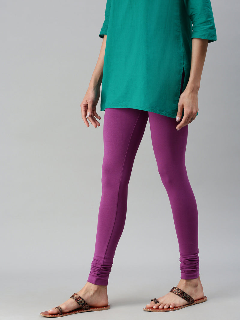De Moza Ladies Churidar Leggings Solid Cotton Light Purple - De Moza