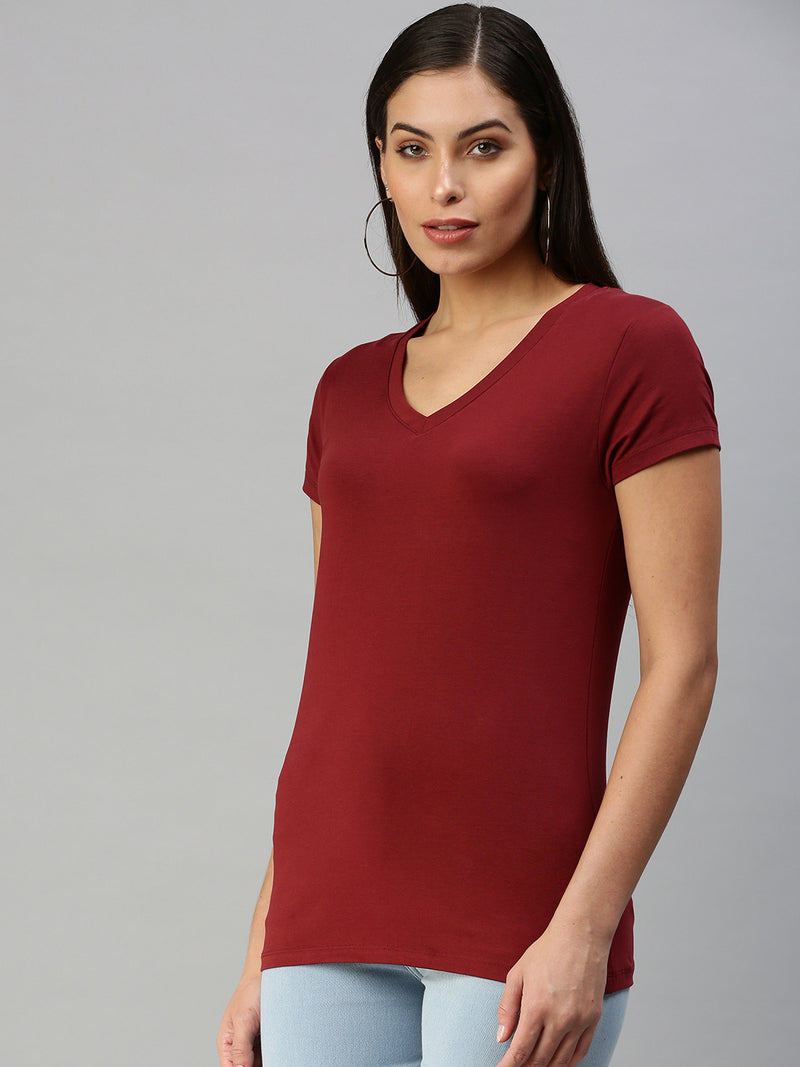 De Moza Women's Half Sleeve Top Maroon