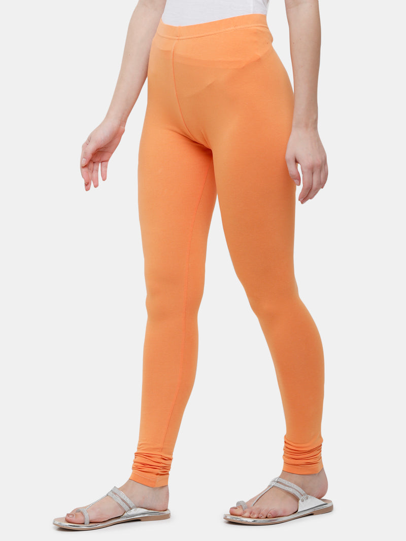 De Moza Ladies Churidar Leggings Solid Cotton Light Orange - De Moza